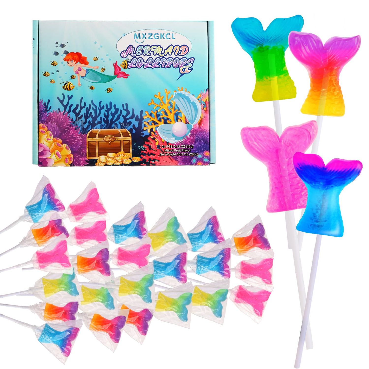 Mermaid Lollipops 24pk, Mermaid Tail Candy Lollipops for Mermaid Birthday Party Favors, Lollipops Mermaid Candy, Mermaid Snacks, Mermaid Suckers &amp; Mermaid Treats for Mermaid Party Supplies