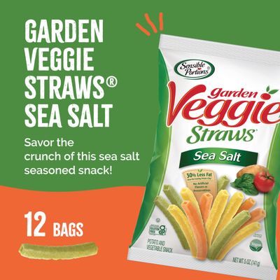 Sensible Portions Veggie Straws, Sea Salt Flavor, Gluten-Free Chips, 5 Ounce Bag, 12-Pack