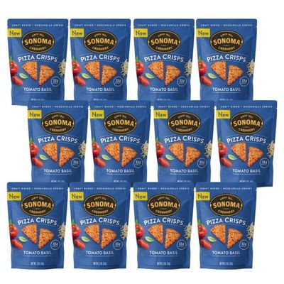 Sonoma Creamery Pizza Crisps, Tomato Basil, 2 Oz (12 Count) | Savory Snack Cracker | High Protein | Low Carb | Gluten Free | Wheat Free |Keto Friendly