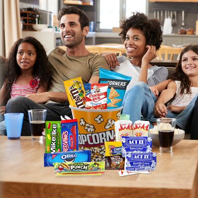 Movie Night Gift Basket Snacks Candy & Popcorn, Full size Treats for Kids, College Students & Family, Care Package Birthday Gift or popcorn lover, family night