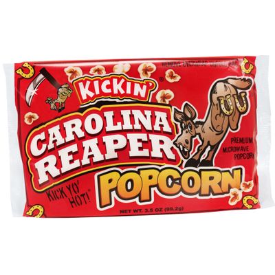 KICKIN Carolina Reaper Pepper Microwave Popcorn - Spicy Snacks - Pack of 3 - Ultimate Spicy Gourmet Gift Popcorn - Makes a Great Movie Theater Popcorn or Snack Food - Try if you dare