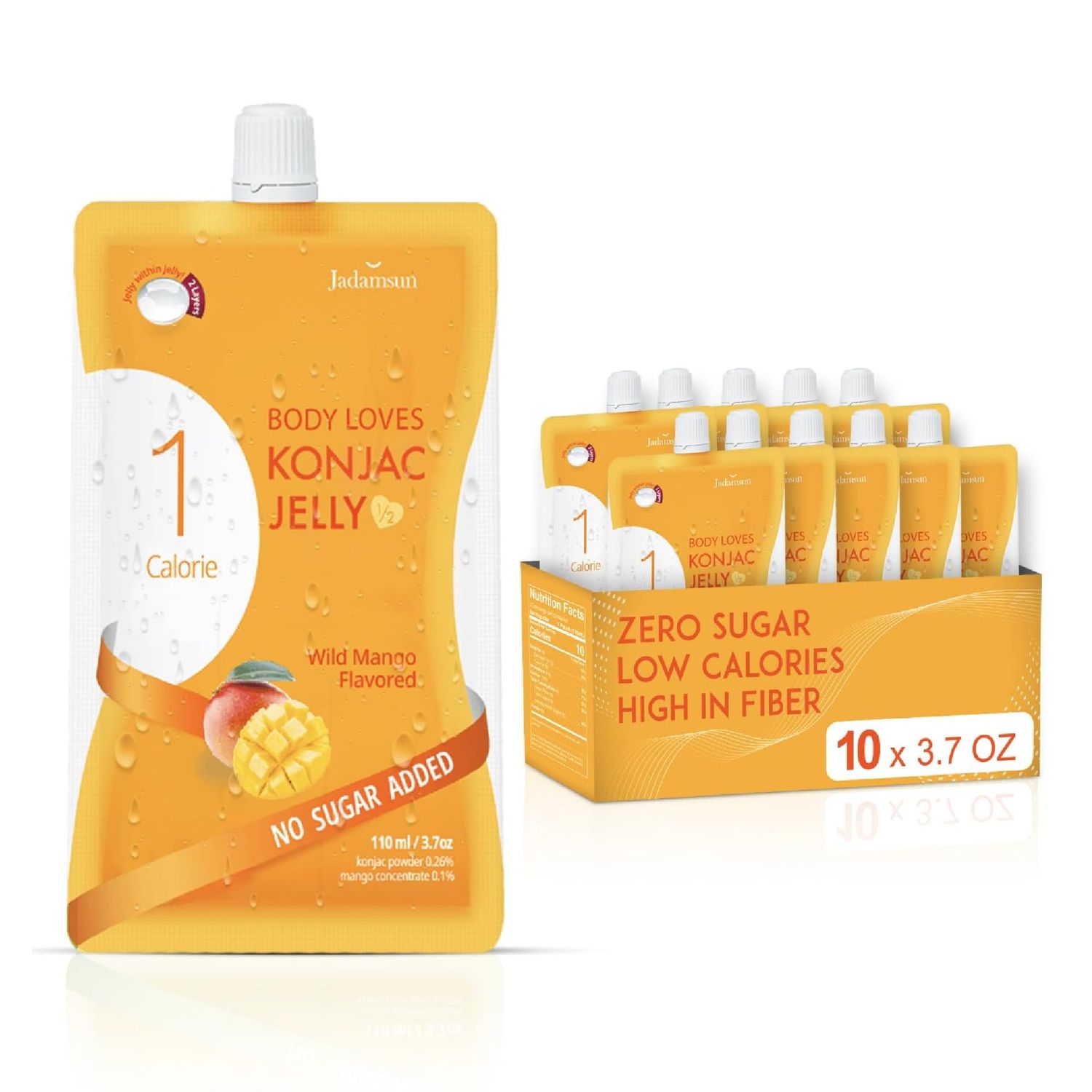 Jadamsun Konjac Jelly Pouches (Mango, 10 pcs) - Gluten-Free Drinkable Pouch, Healthy Korean Snacks, Low Calorie, Sugar-Free, Dietary Fiber