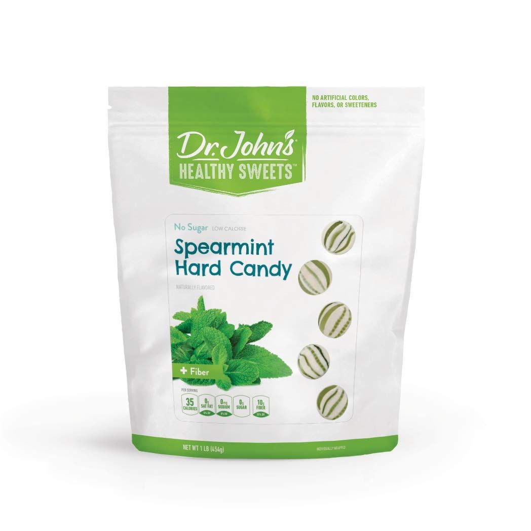 Dr. Johns Sugar Free Candy, Healthy Hard Candy with Zero Sugar, Low Calorie Snacks, Keto Friendly, Vegan, Gluten Free, Spearmint, 100 Count, 1 LB