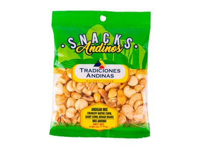Tradiciones Andinas Salted Crunchy Andean Mix 4.59 oz - Snack Mix Andino Peruano, Maiz Cancha, Maiz Gigante, Chulpi Frito, Habas Snacks, Peruvian Products, Crujiente y Salado, Producto de Peru