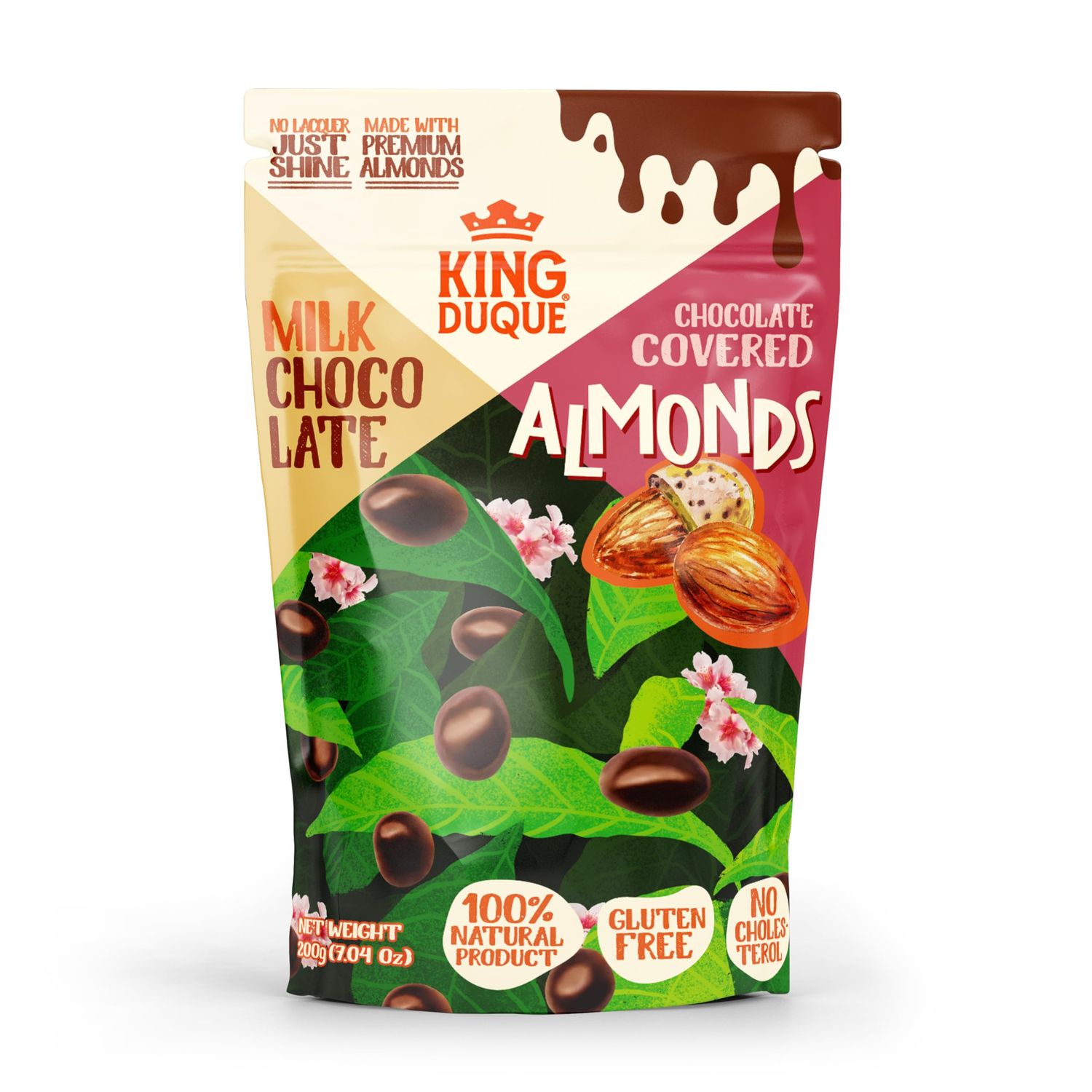 KINGDUQUE, Milk Chocolate Covered Almonds - Bag of 200 g (7.04 oz) - Made with Premiun Chocolate - Indulgent Snack - Not Cloying - We do not use wax or laquer for polishing. BETTER TASTE.