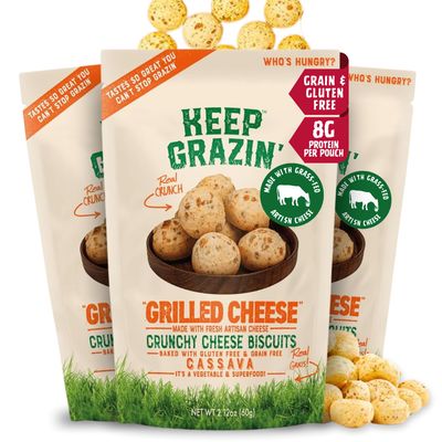 Keep Grazin Grain Free Crunchy Cheese Biscuits - Grilled Cheese Flavoured | 2.12 Ounce (Pack of 3) | Gluten &amp; Sugar-Free, Non-GMO Protein Snacks - Baked with 100% Grass-Fed Cheese &amp; Cassava Flour