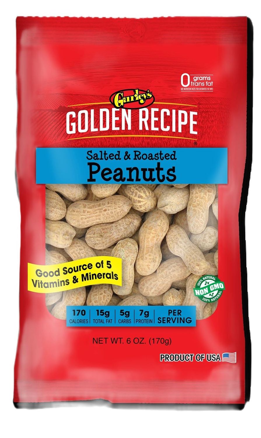 Gurley&#39;s Jumbo Salted Peanuts in Shell, Hi Protein Snacks Perfect for Snacking 6 oz Bag (Pack of 12)