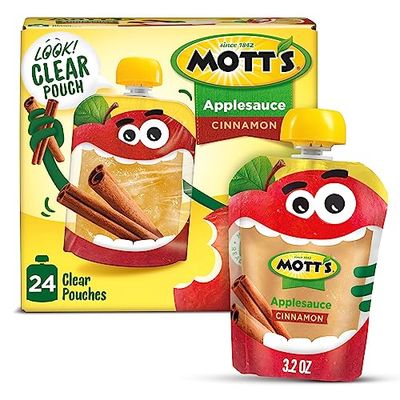 Mott&#39;s Cinnamon Applesauce, 3.2 Oz Clear Pouches, 24 Count (6 Packs Of 4), No Artificial Flavors, Good Source Of Vitamin C, Nutritious Option For The Whole Family