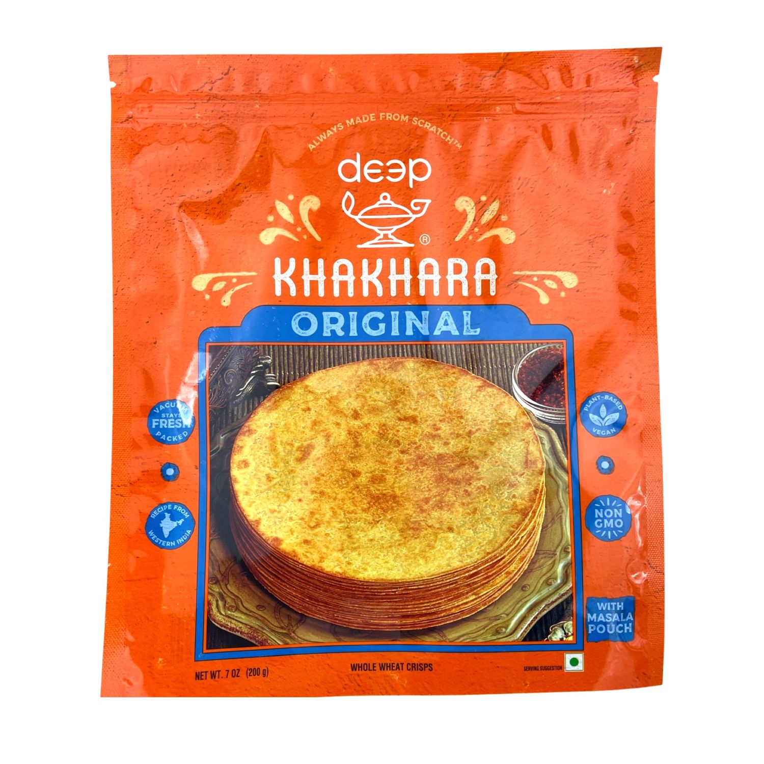 Deep Original Khakhara - 7 oz|100% Natural Ingredient | Thin and Crispy | Traditional Gujarati Indian Ready to Eat Snacks | Tasteful &amp; Healthy | Hygienically Vacuum Packed | Serve with Tea &amp; Coffee