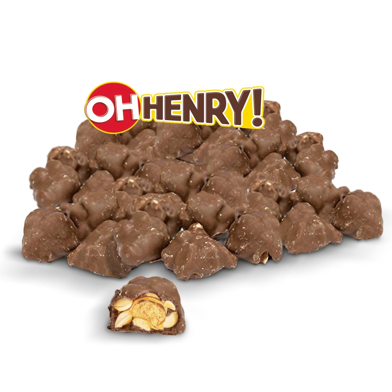 Oh Henry Chocolate Bars - 1.5 Pounds Approx. 80 Pieces - Peanut Butter Halloween Candy - Bite Size Chocolate Candy with Crunchy Peanuts, Chewy Fudge, Creamy Caramel - Bulk Old Fashioned Snack