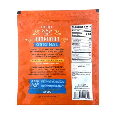 Deep Original Khakhara - 7 oz|100% Natural Ingredient | Thin and Crispy | Traditional Gujarati Indian Ready to Eat Snacks | Tasteful &amp; Healthy | Hygienically Vacuum Packed | Serve with Tea &amp; Coffee