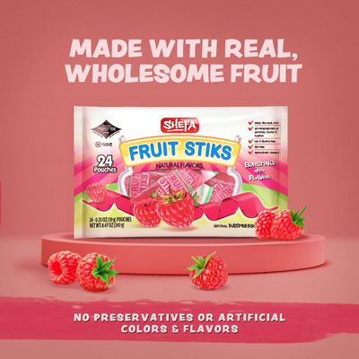 Shefa Raspberry Fruit Sticks, (24 Count) | Real Fruit Snacks | Individually Wrapped | Free of Artificial Colors, Dyes or Flavors, Corn Syrup, Gluten, Nuts &amp; Preservatives | Certified Kosher
