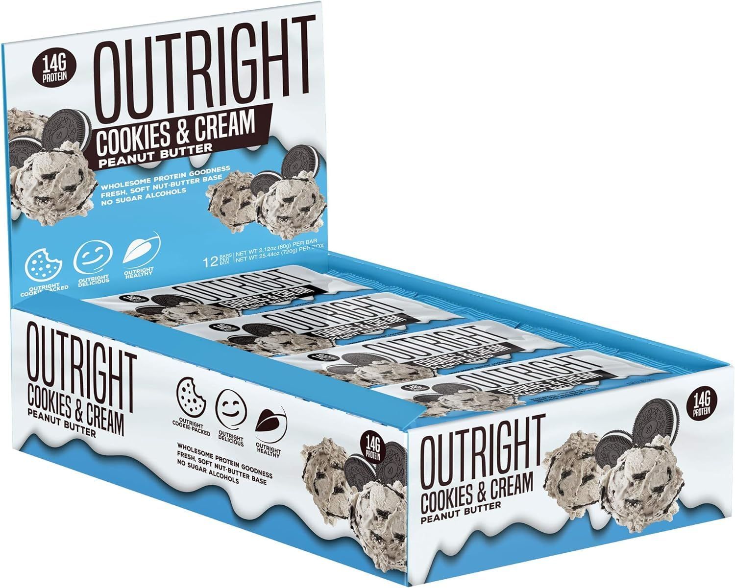 Outright Bars - Cookies &amp; Cream Peanut Butter - Whole Food Protein Bar - No Sugar Alcohols - MTS Nutrition (12 Count)