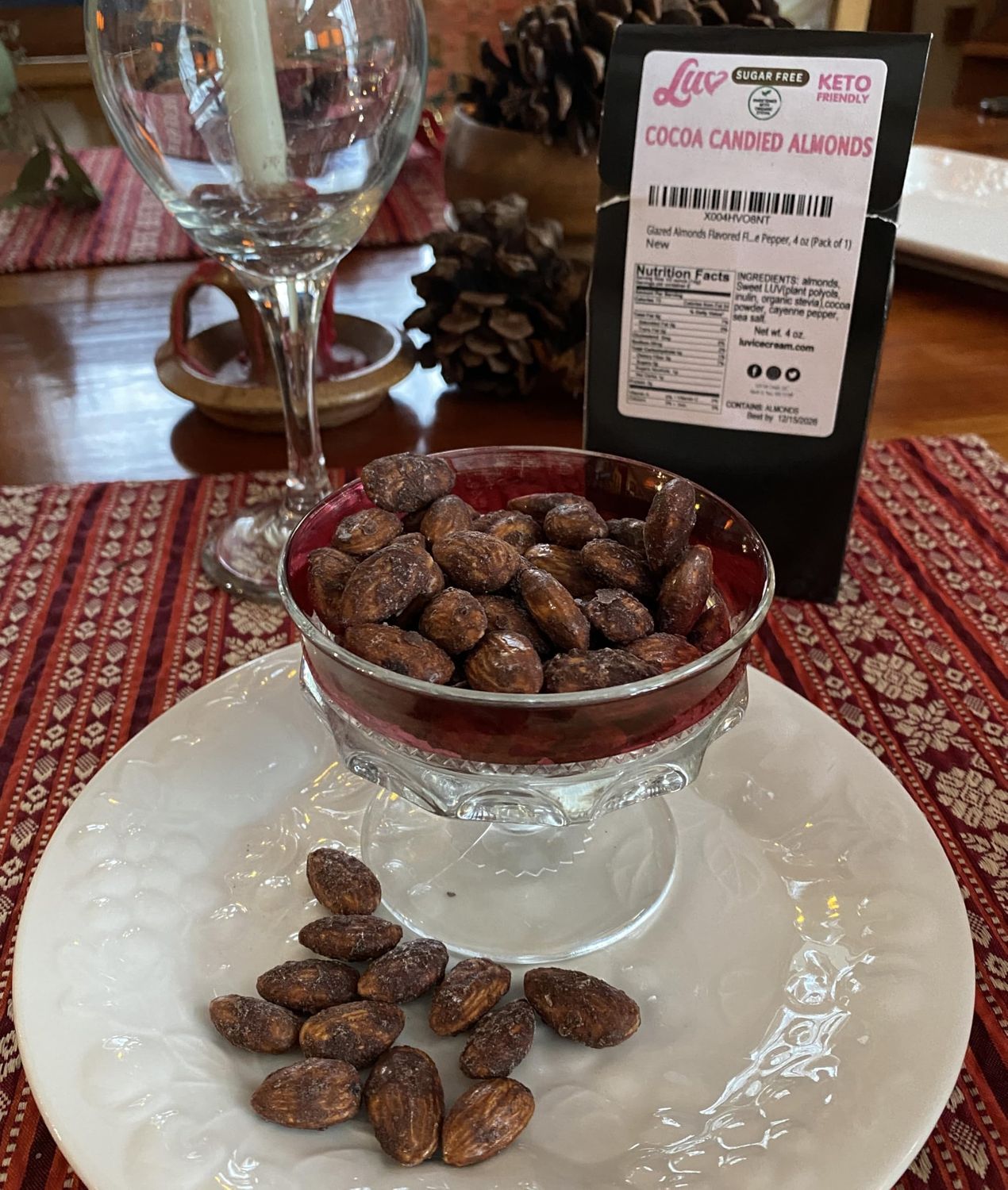 Sugar-Free Glazed Almonds with a Kick - Cocoa Flavored Candied Nuts with a Hint of Cayenne Pepper - 1 Net Carbs Keto Candy Snack - Diabetic, Vegan, &amp; Low Carb Diets, 4 oz