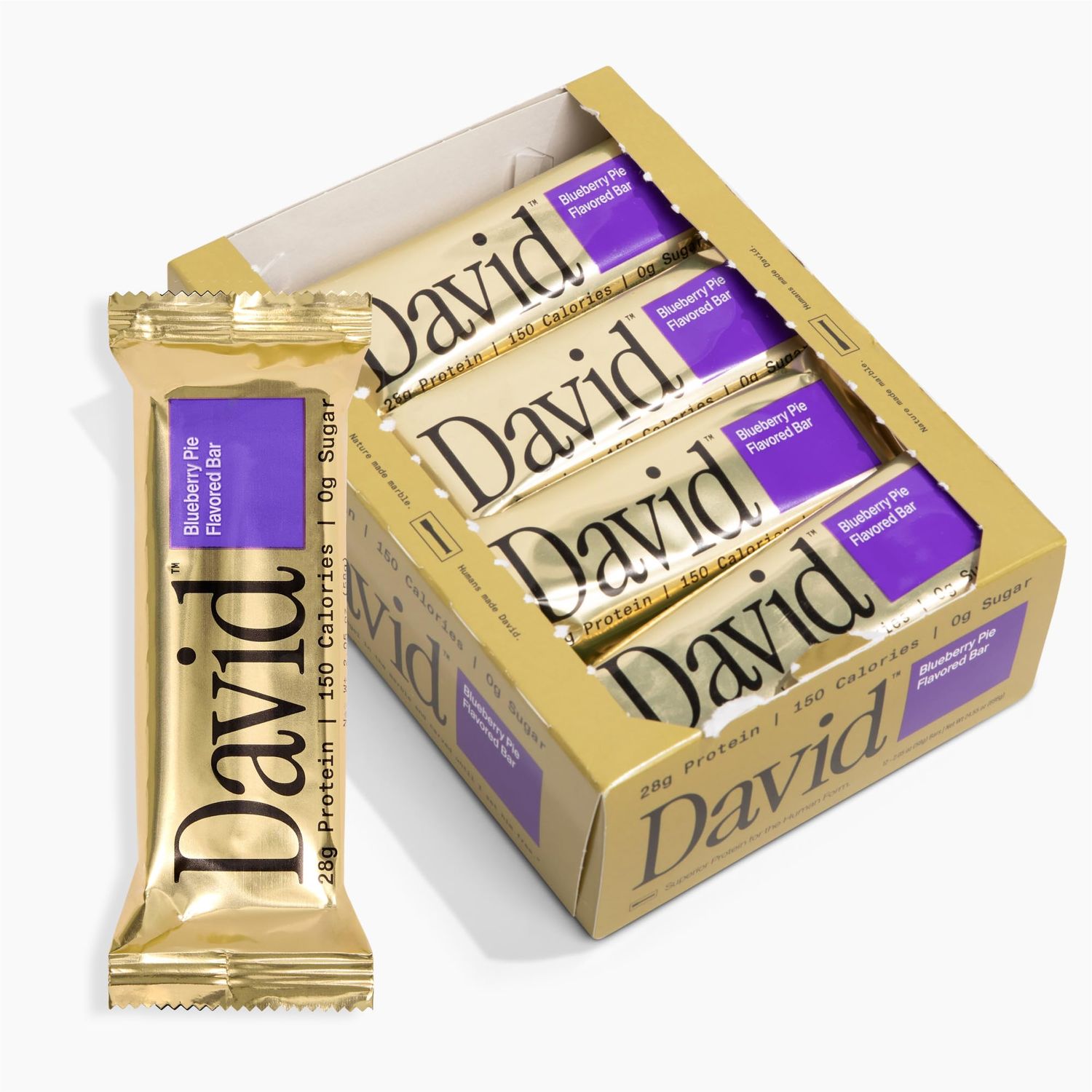 David, Protein Bar, Blueberry Pie, Pack of 12 Protein Bars | 28g of Protein | 150 Calories | 0g of Sugar - High Protein, Low Carb, Gluten Free Protein Bar