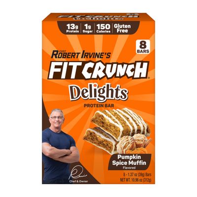 FITCRUNCH Delights Protein Bar, Designed by Robert Irvine, 13g of Protein &amp; 1g of Sugar (8 Bars, Pumpkin Spice Muffin)