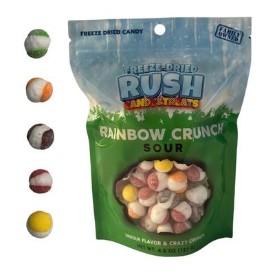 Premium Freeze-Dried Candy - Sour Rainbow Crunch for All Ages | Featured on TikTok - Freeze Dried Rush Gourmet Freezed Dried Candy, Shipped in Box for Protection - 5 Fruit Flavors (4.5 Ounce)
