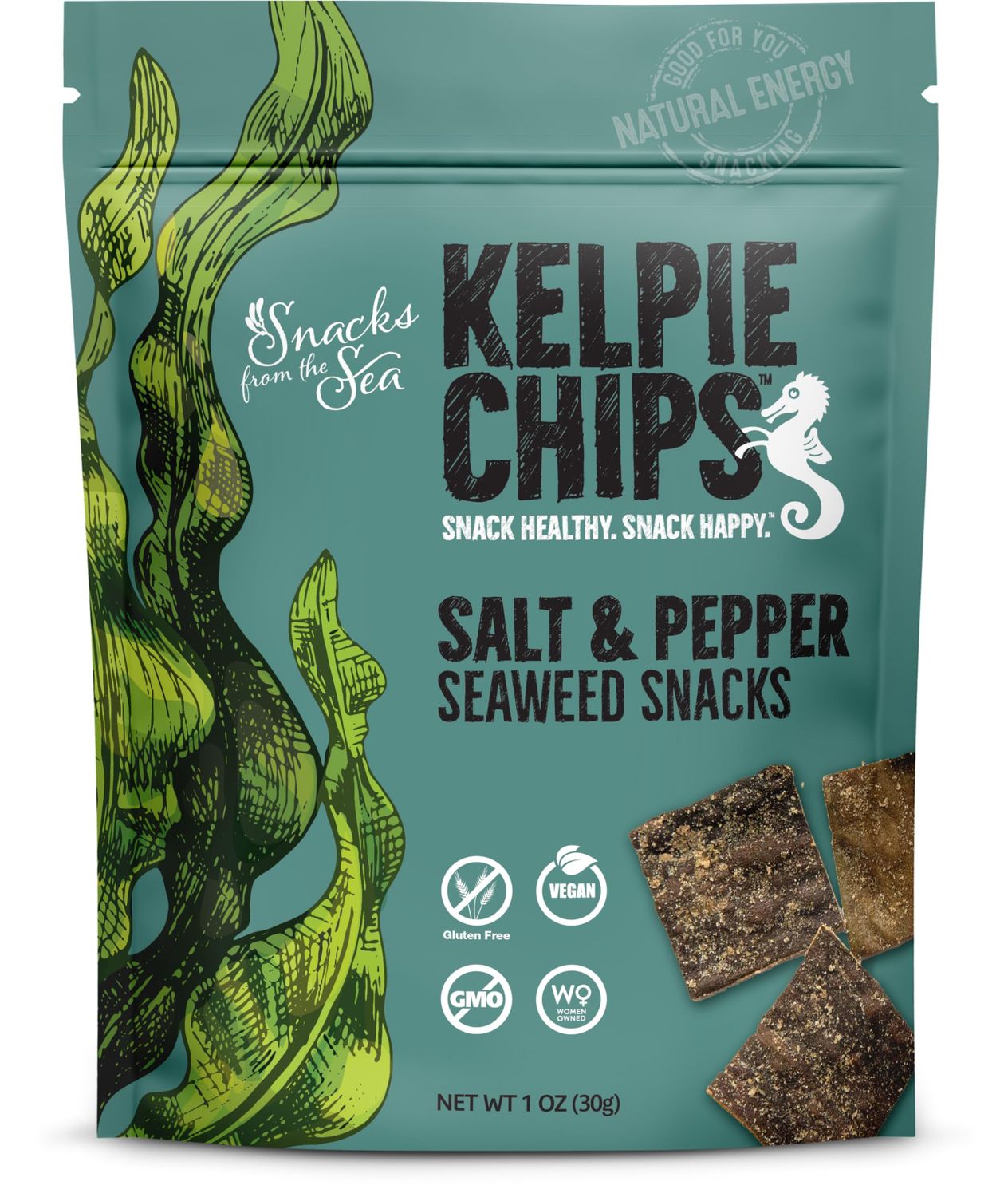 Salt and Pepper,1oz, 3bags, Kelpie Chips healthy snack natural kelp seaweed chips superfood nutrient explosion (3 Bags, Salt and Pepper)