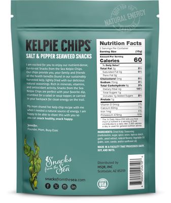 Salt and Pepper,1oz, 3bags, Kelpie Chips healthy snack natural kelp seaweed chips superfood nutrient explosion (3 Bags, Salt and Pepper)