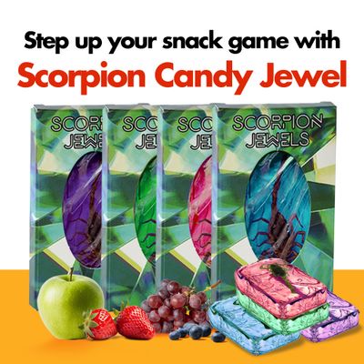 Hotlix Real Scorpions Candy Jewels (4-Pack), Insect Candy, Edible Bugs For Humans, Bug Sucker, Exotic Snacks, Weird Snacks, Scorpion Assorted Candy, Exotic candy, Halloween Lollipops, Dried Bugs