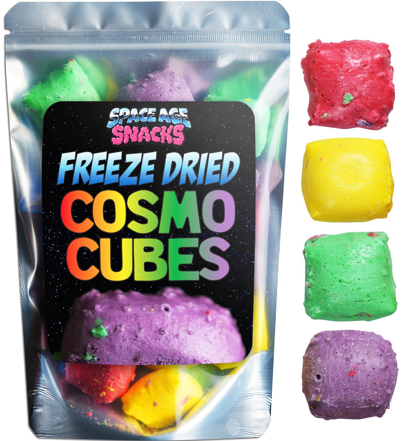 Premium Freeze Dried Candy - Cosmo Cubes Crunchy Freeze Dried Candy Shipped in Spaceship Box for Extra Protection - with Fun Stickers - Freeze Dry Candy for All Ages (5 Ounce)