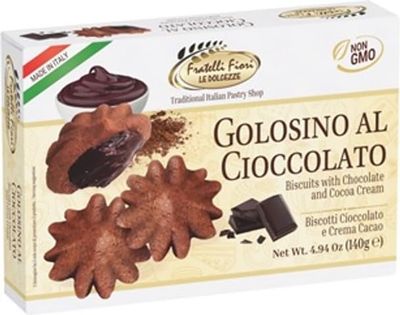 Fratelli Fiori Golosino Chocolate Cookies - Authentic Italian Cookies with Rich Creamy Cocoa Filling - Delicious Healthy Cookies Ideal for Snacks, Desserts, or Gifting 140g