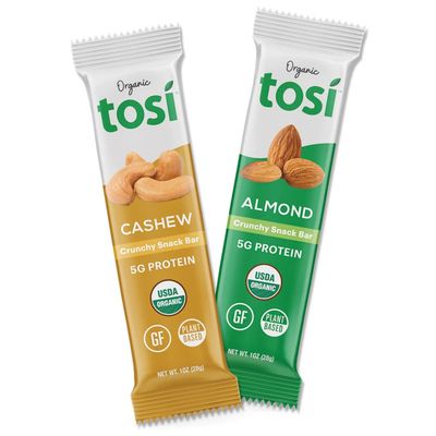 Tosi Almond and Cashew Protein Bars Combo, Plant Based with Nuts, Gluten-Free Crunchy Snacks, Vegan, Organic, Flax &amp; Chia Seeds, Soy-Free, Omega 3s, 5G Protein, 1 oz, 12-Pack