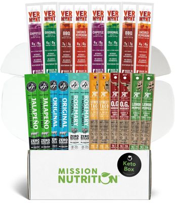 Mission Nutrition Snack Box: 20 Pack Variety of Meat Sticks featuring Vermont, Country Archer &amp; Righteous Felon - Beef Jerky Sticks all High Protein, Low Carb, Keto-Friendly, Gluten-Free