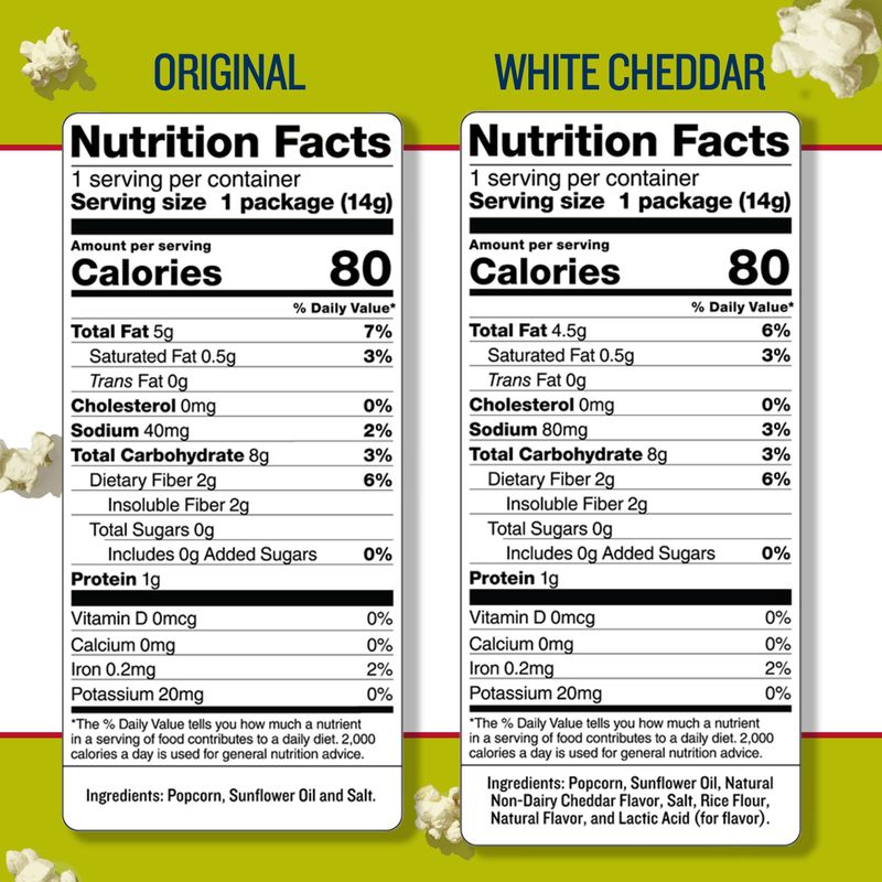 SkinnyPop Variety Pack Original and White Cheddar Popcorn, Gluten Free, Vegan Popcorn, Non-GMO, Healthy Popcorn Snacks, Skinny Pop, 0.5oz Individually Sized Bag (20 Count)