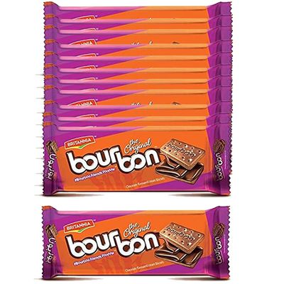 Britannia Bourbon the Original - Choco Creme Biscuits 3.52oz (100g) - Pack of 12 - Smooth Chocolate Cream Biscuits for Breakfast &amp; Snacks - Topped with Sugar Crystals