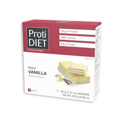 ProtiDIET High Protein Vanilla Wafer Bar - Low Sugar, Low Fat - High Protein Snacks for Adults, Perfect On the Go Meal Replacement Bar and Nutritional Snack - 7 Vanilla Wafers Per Box