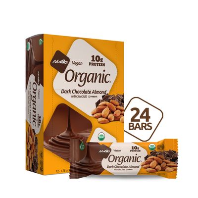 Nugo Organic Dark Chocolate Almond, 10g Vegan Protein, Gluten Free, 24 count