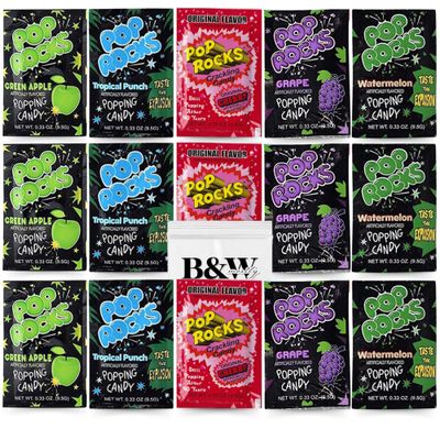 Popping Candy Variety Pack Bundle by B&amp;W Mostly - Includes Pop Rocks Candy 15 Pack with Resealable Bag, Gluten-Free Old School Candy for Parties, Kids Treats, Retro Nostalgia &amp; Gift-Giving