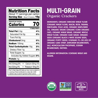 Milton's Craft Bakers Organic Multi-Grain Crackers - Multigrain Crackers, Certified Organic, Non-GMO Project Verified, Healthy Crackers, Savory &amp; Sweet Taste, Great for Charcuterie Boards - 6 Oz