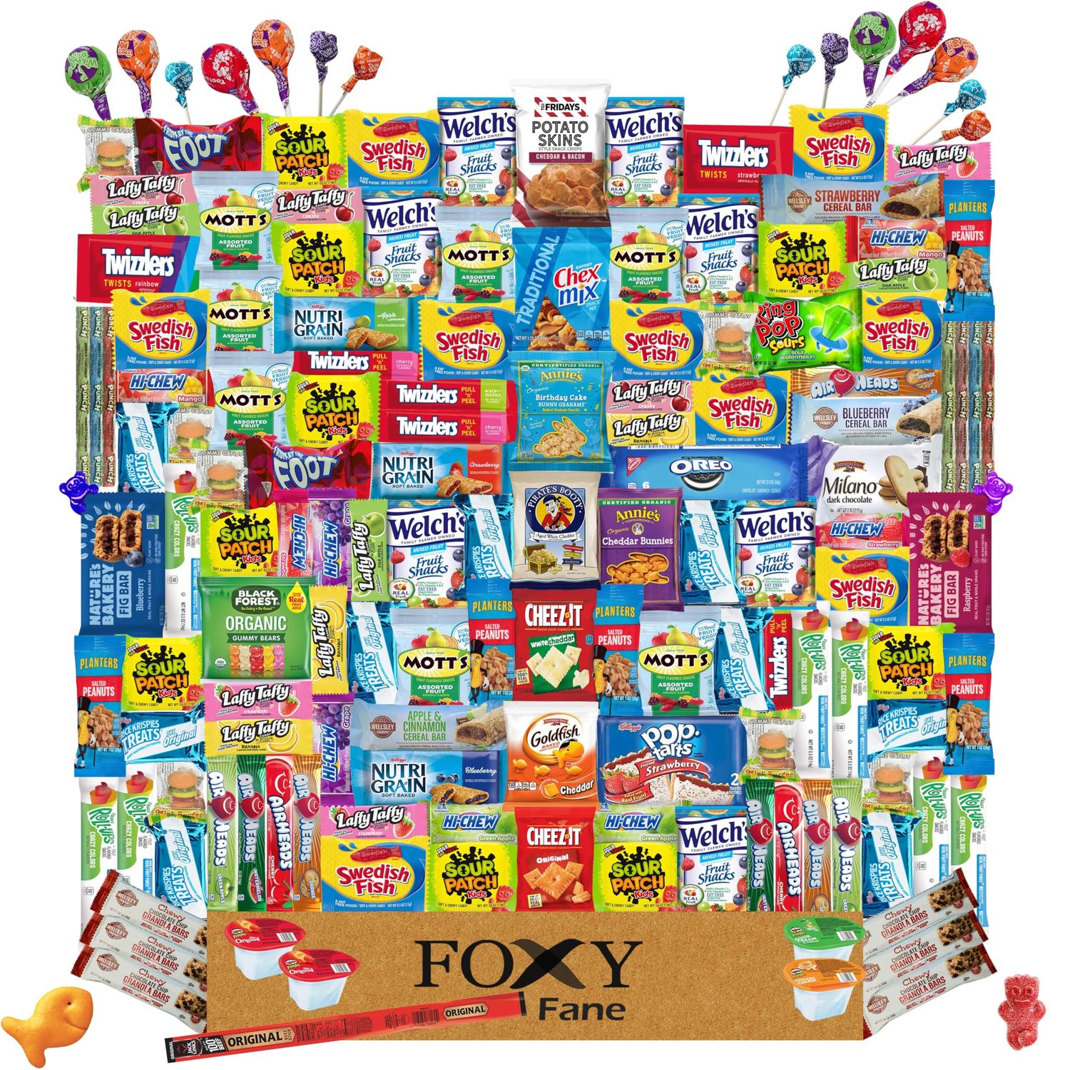 Foxy Fane 150-Count Holiday Gift Box &amp; Care Package - Variety Pack of 150 Delicious Snacks &amp; Treats