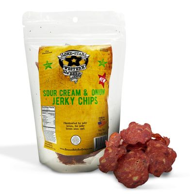 Lone Star Sour Cream &amp; Onion Jerky Chips - 2.5 oz Resealable Bag - Crispy High Protein Snack - Made in the USA