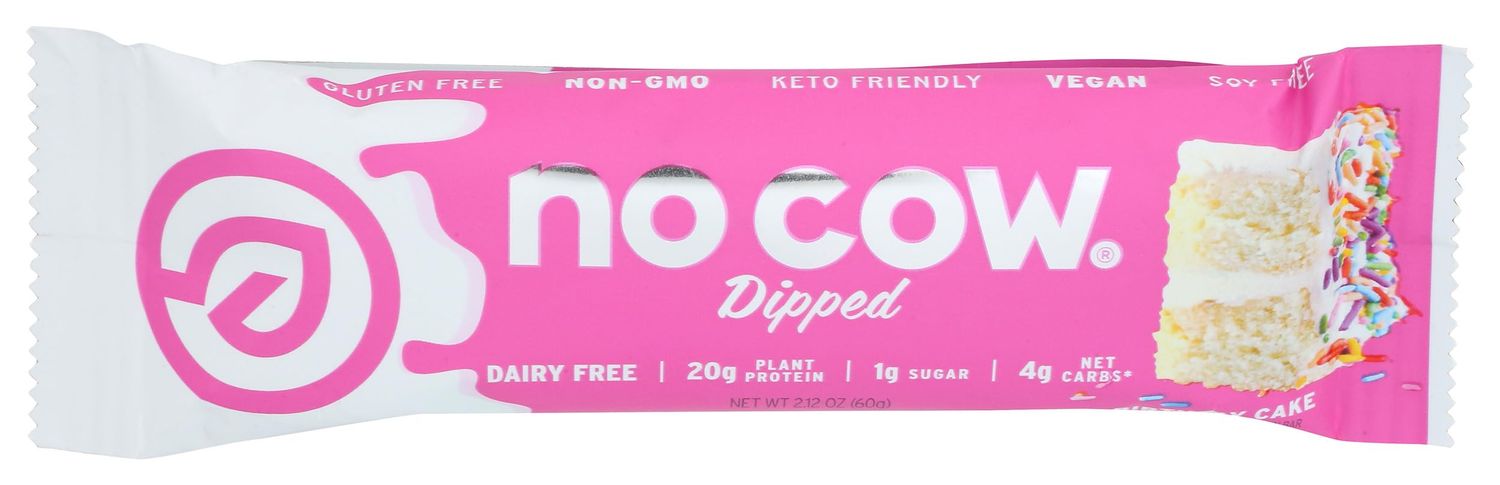 No Cow Protein Bars, Birthday Cake, 20g Plant Based Vegan Protein, Keto Friendly, Low Sugar, Low Carb, Low Calorie, Gluten Free, Naturally Sweetened, Dairy Free, Non GMO, Kosher, 1 Count