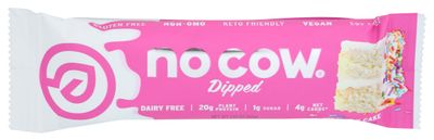 No Cow Protein Bars, Birthday Cake, 20g Plant Based Vegan Protein, Keto Friendly, Low Sugar, Low Carb, Low Calorie, Gluten Free, Naturally Sweetened, Dairy Free, Non GMO, Kosher, 1 Count