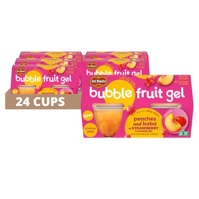Del Monte Bubble Fruit Gel Peaches and Boba in Strawberry Flavored Gel, 4.5oz (24 Count) | Real Fruit &amp; Popping Boba Pearls, Lunch Snacks, Fruit Cups