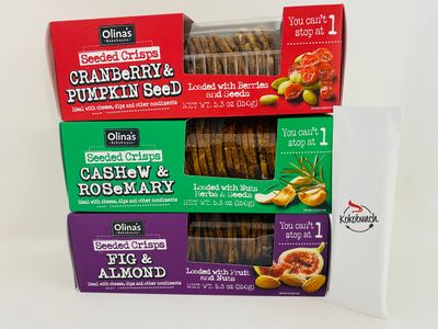 Olinas Bakehouse Seeded Artisan Crisps Cracker Variety Pack | Cranberry &amp; Pumpkin Seed | Fig &amp; Almond | Cashew &amp; Rosemary Bundled with Kokobunch kit 5.3oz 3Pack