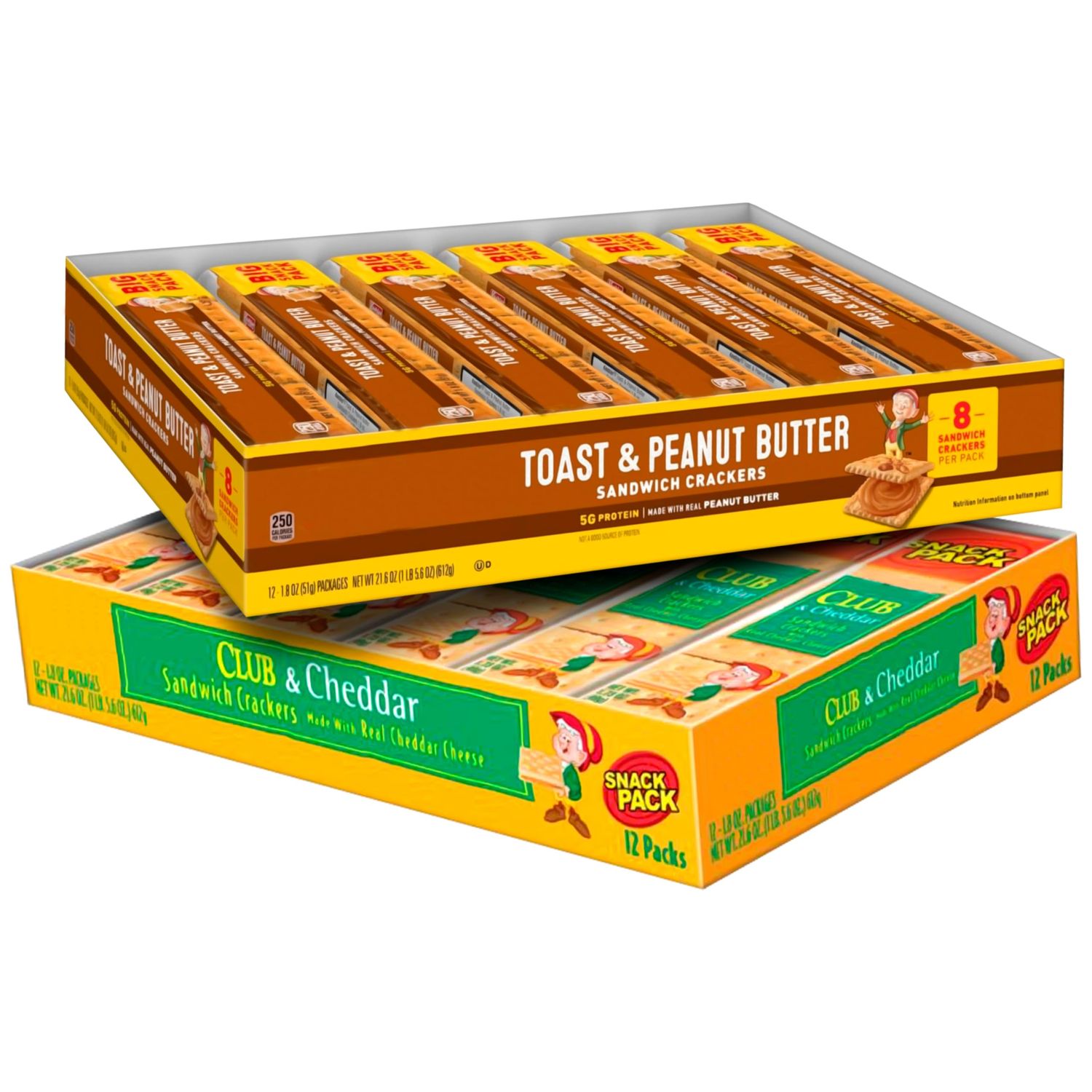 Crackers Variety Pack, Toast &amp; Peanut Butter and Club &amp; Cheddar Sandwich Crackers Individually Wrapped, Nutty and Saltine Crackers, 2 Boxes of Assorted Crackers
