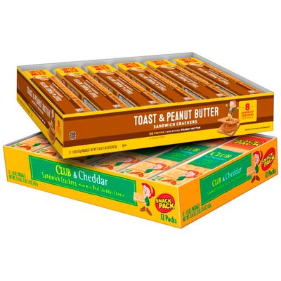 Crackers Variety Pack, Toast &amp; Peanut Butter and Club &amp; Cheddar Sandwich Crackers Individually Wrapped, Nutty and Saltine Crackers, 2 Boxes of Assorted Crackers