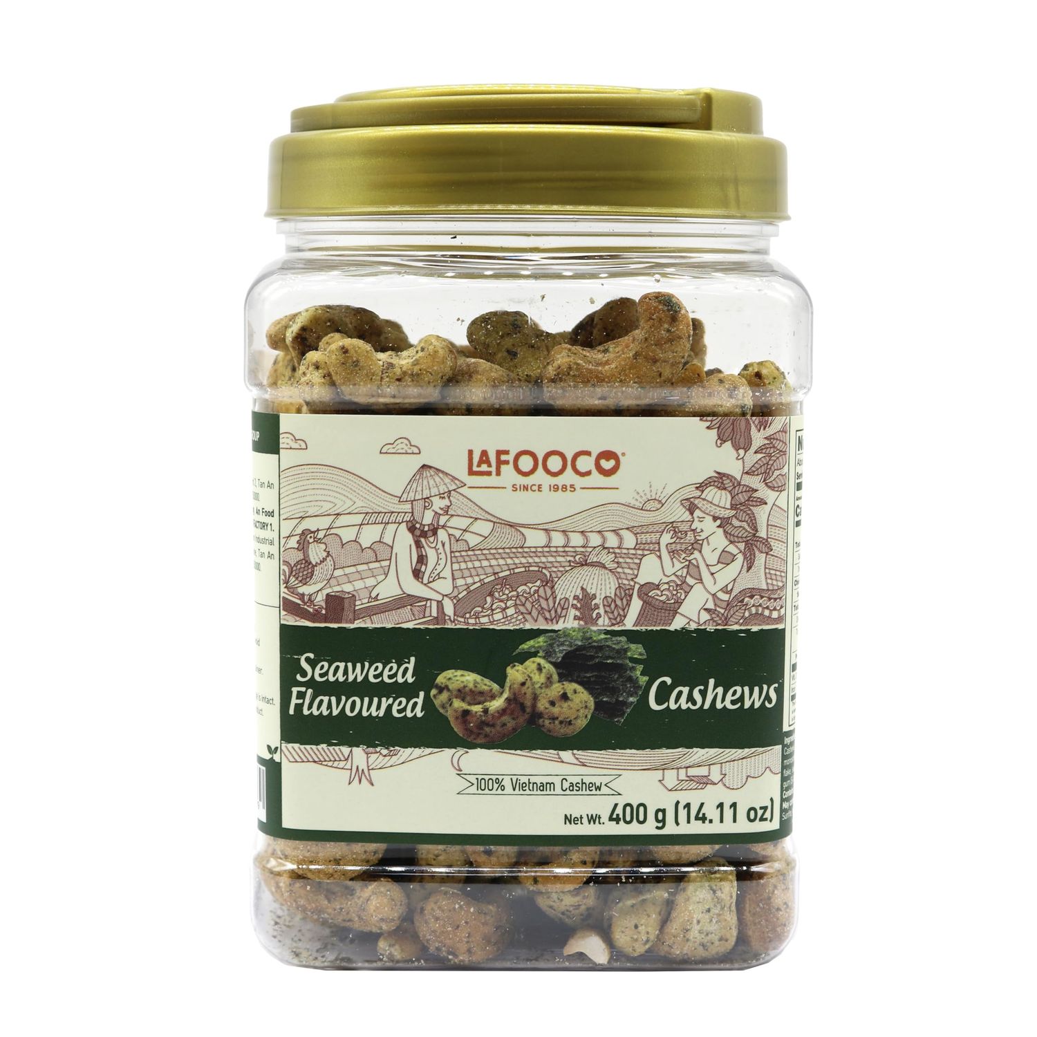 LAFOOCO Seaweed Flavoured Cashews, 100% Natural, Wasabi Seaweed, Vegan Snacks, Great Gift, Resealable Jar, Halal, BRCGS (14.11 oz)