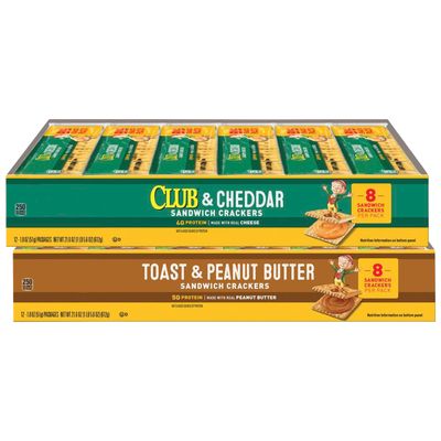 Crackers Variety Pack, Toast &amp; Peanut Butter and Club &amp; Cheddar Sandwich Crackers Individually Wrapped, Nutty and Saltine Crackers, 2 Boxes of Assorted Crackers