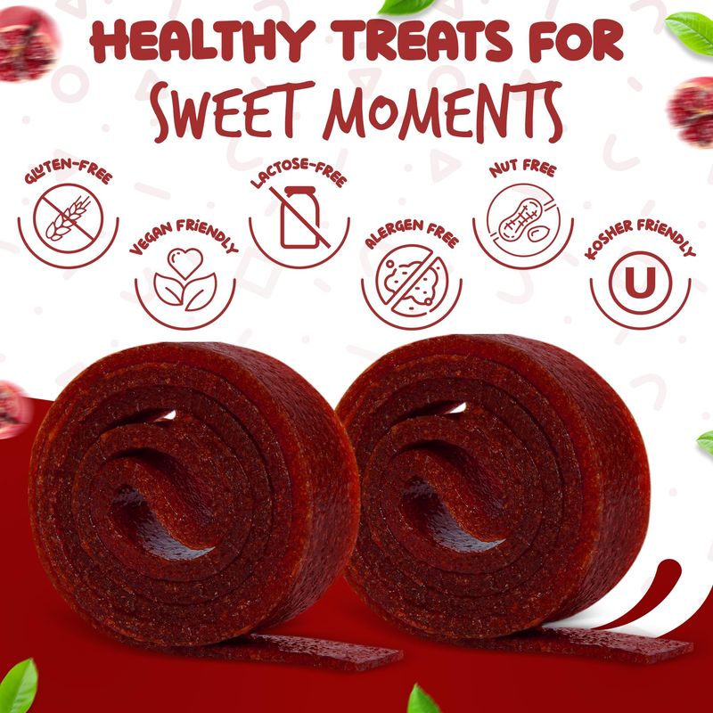 Fruit Roll Ups Healthy Snacks for Kids and Adults Vegan non-GMO no Added Sugar Natural Pomegranate Fruit Strips for School and Lunch 16 Count