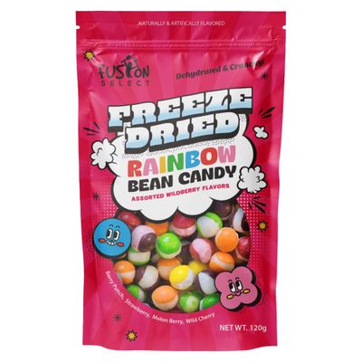 Fusion Select 120g Rainbow Bean Candy - Assorted Freeze Dried Candy Pack with Wildberry Flavors - Dehydrated, Crunchy, Colorful Treats &amp; Snacks for Kids &amp; Adults - Packed in a Resealable Pouch
