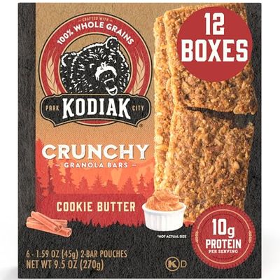 Kodiak Cakes Crunchy Granola Protien Snack Bars, Cookie Butter, High Protein, 100% Whole Grains, 12 boxes with 6 pouches (144 bars)