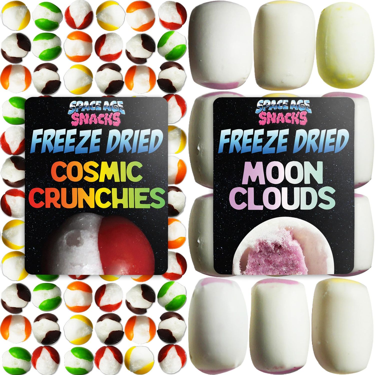 Freeze Dried Candy Variety Pack - with Freeze Dried Cosmic Crunchies and Moon Clouds Freeze Dried Shipped in Box for Protection