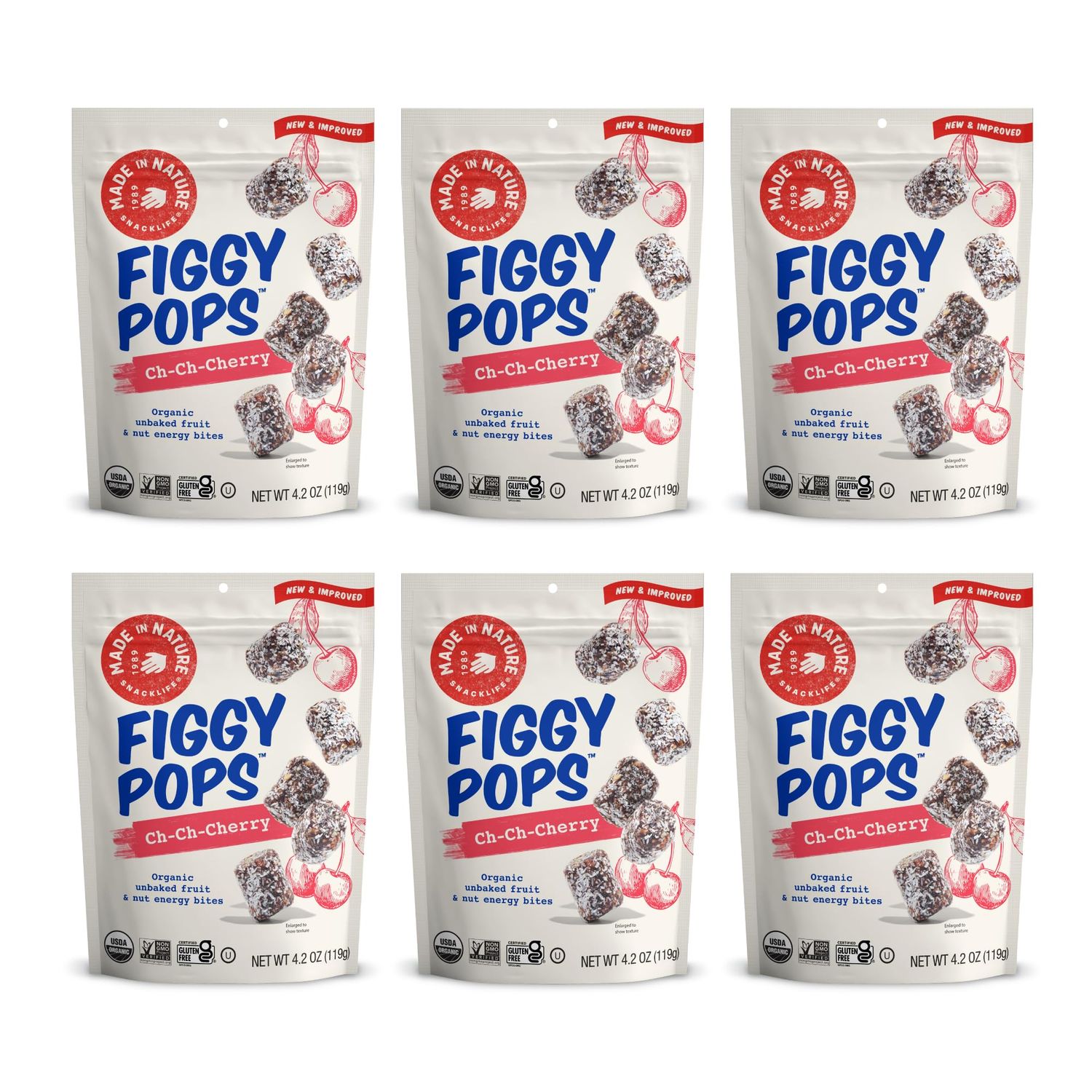 Made In Nature Organic Figgy Pops, Ch-Ch-Cherry, 4.2 Ounce (Pack of 6) - Unbaked Fruit &amp; Nut Energy Bites, Non-GMO, Gluten Free, Vegan