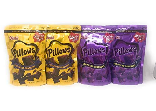 Oishi Pillows Bundle - Ube-Filled &amp; Choco-Filled Crackers 5.29oz, 4 Pack